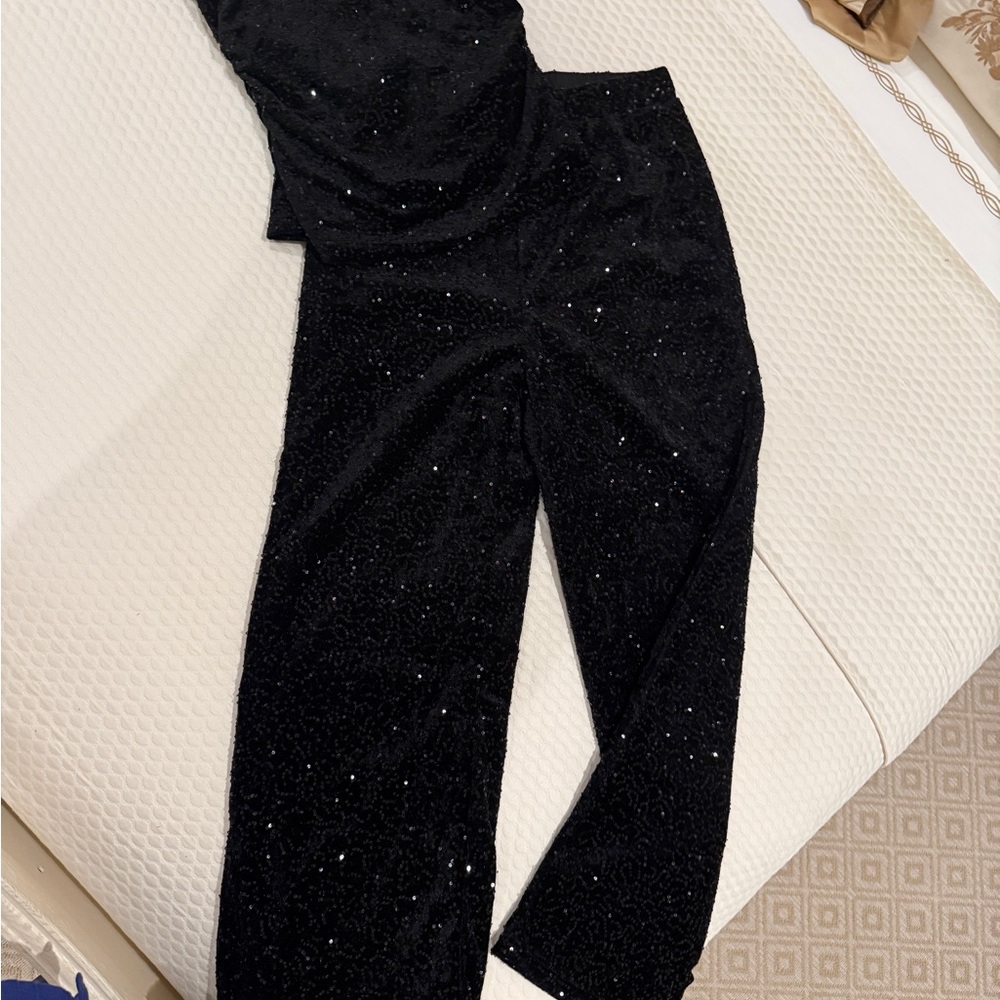 Elegant Black Sequin Women's Pantsuit